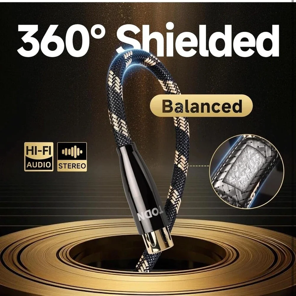 TODN HiFi XLR Balanced Audio Cables 7FT Pair 3-Pin Male Female Shielded Black
